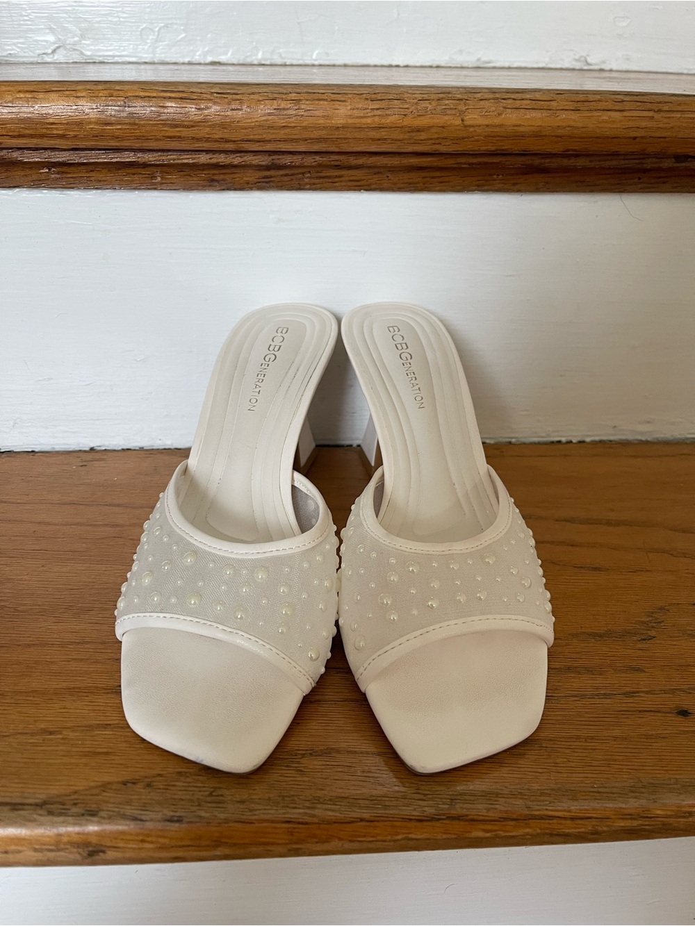 BCBGeneration Pearl-Stud Slide Heels
